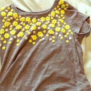 Gray Tee Shirt w/ lime green flowers